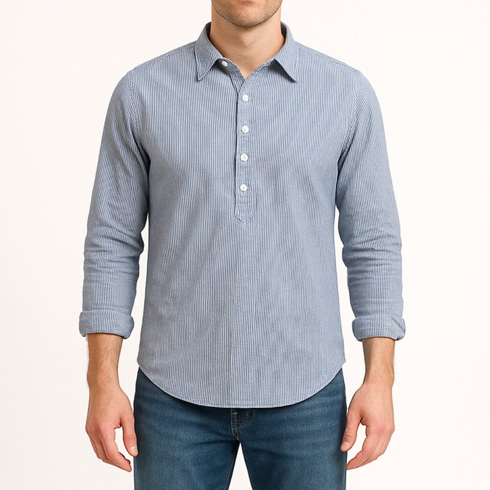 Gibson Men's blue white striped half button up shirt size M long sleeve